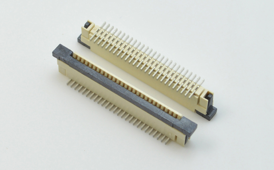 FPC连接器接插件插座间距0.8mm立式贴片带锁一字脚90度